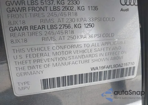 2013 Audi A4 Allroad 2.0T Premium z USA, uszkodzony, nr VIN WA19FAFL9DA215710